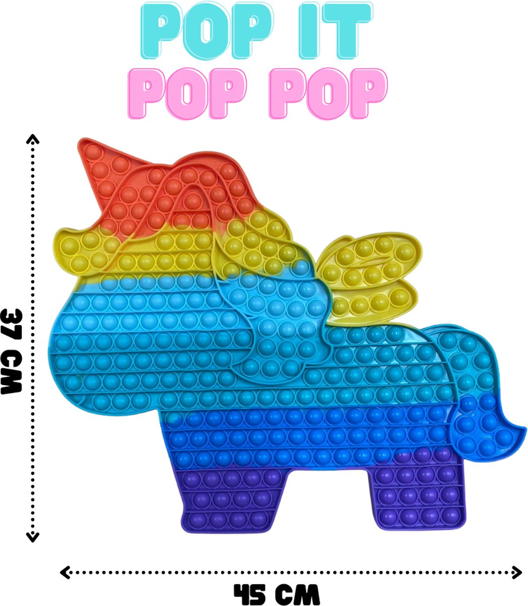 Fidget toys XXL | Unicorn Regenboog 45x37 CM | Anti stress | Van TikTok | Voor Meisjes jongens en volwassenen | Rainbow Multi Color  Popit Verjaardag Cadeau Tip